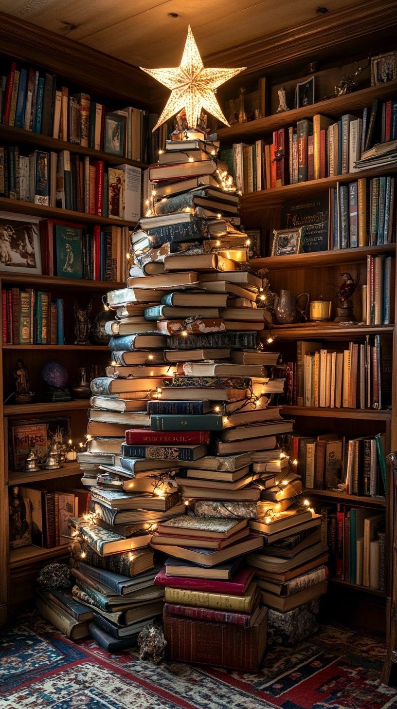 Árbol ecológico hecho con libros